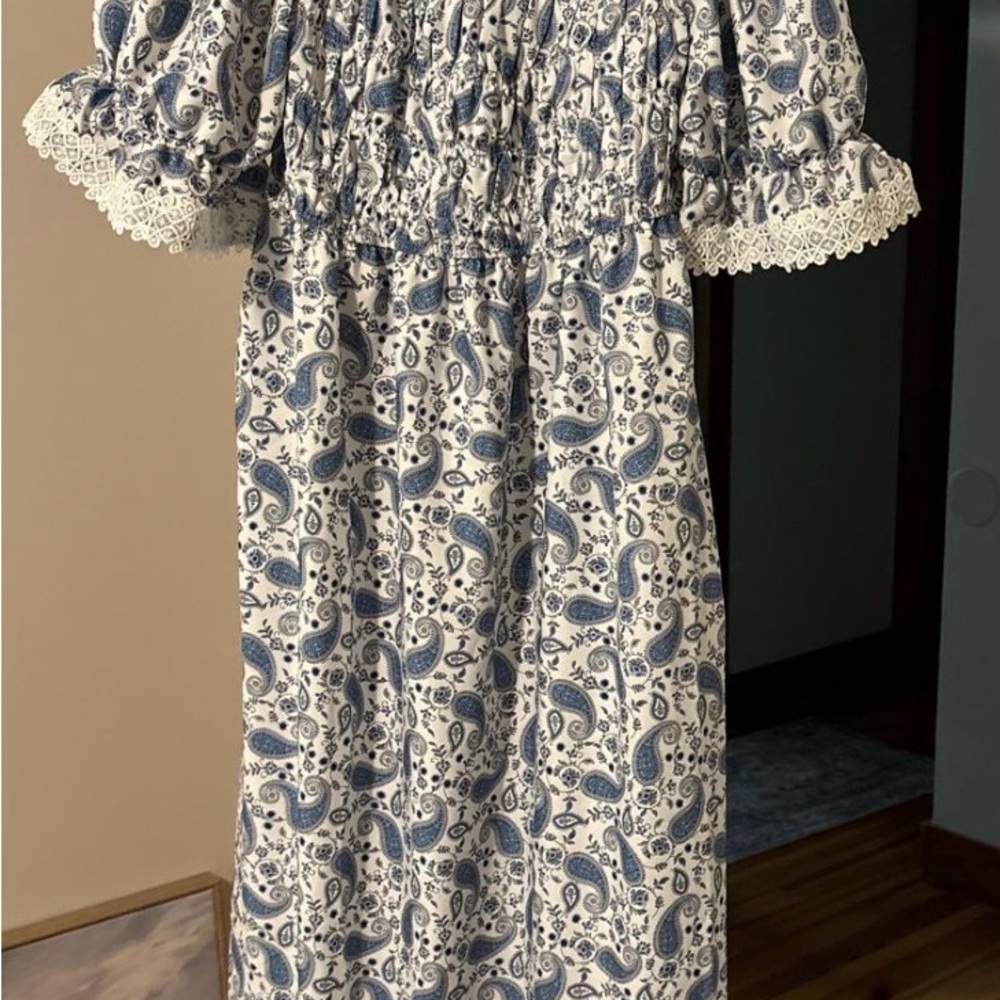 SHEIN Light Blue and White Paisley Top